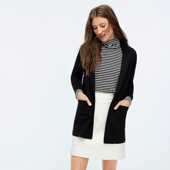 J. CREW Sophie Open Front Sweater Blazer Merino Wool Cotton Black Sz M {3E20} - Picture 1 of 6